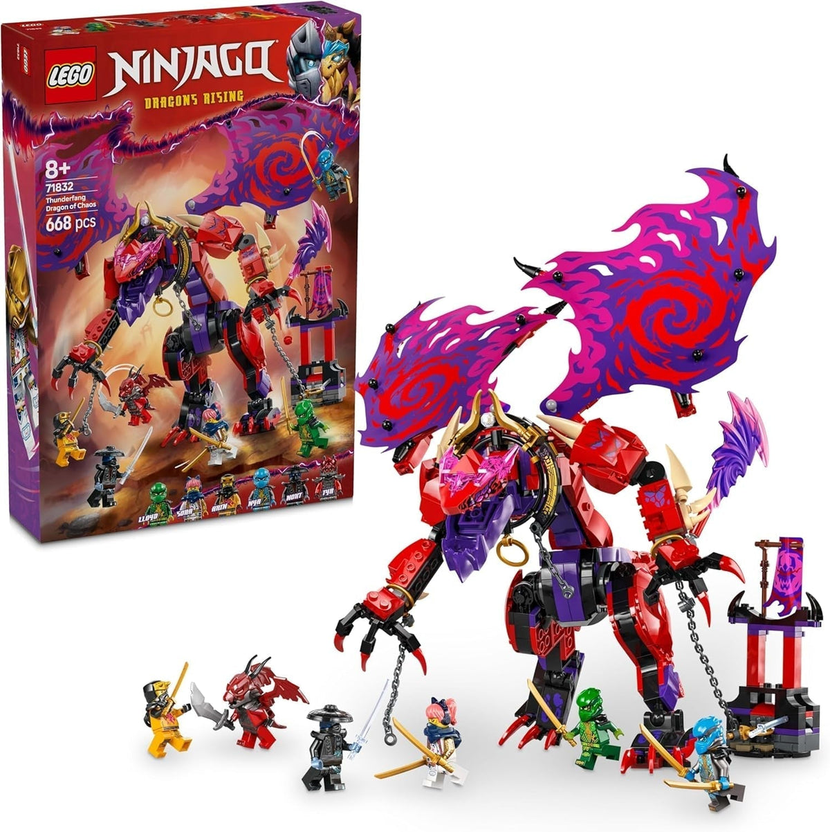 LEGO NINJAGO Drago del Caos Dente di Tuono - Giocattolo con 6 minifigure Ninja - Set di costruzioni di gioco di ruolo per ragazzi e ragazze dagli 8 anni in su - Regali per i fan della serie TV L'Ascesa dei Draghi 71832 Set di costruzioni Beuche den LEGO-Store Titolo predefinito