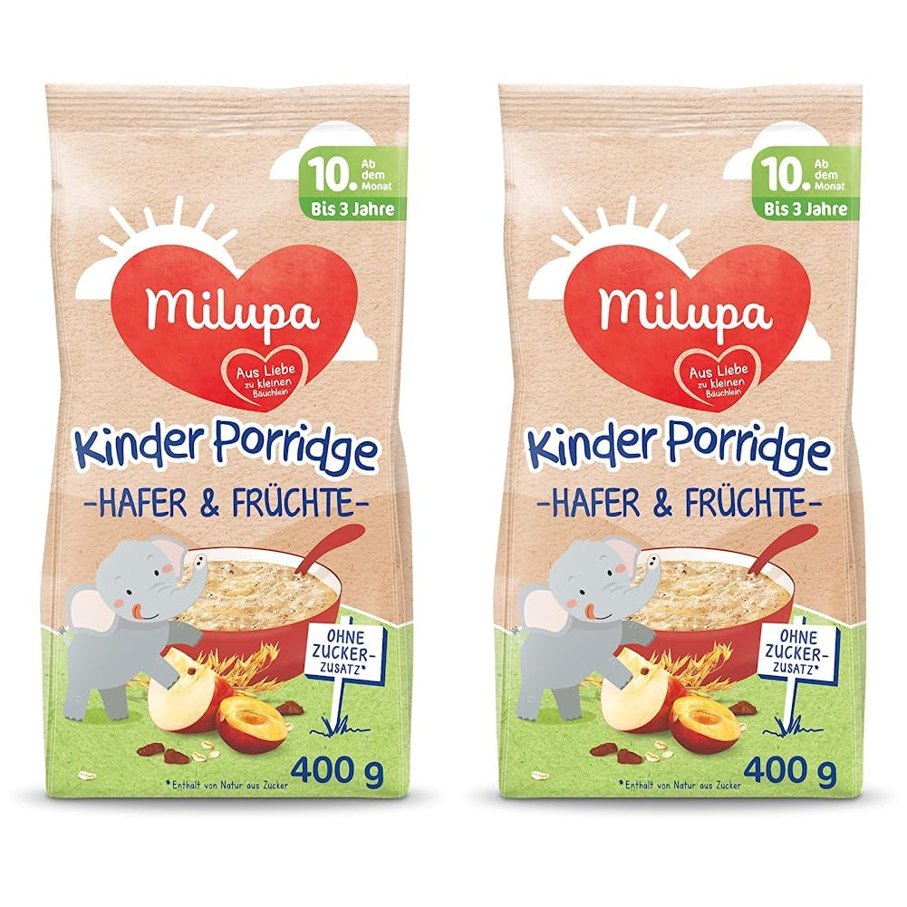 Milupa Baby Porridge - Porridge di avena e frutta da 10 mesi a 3 anni Alimenti per bambini 1 x 400 g (confezione da 2)