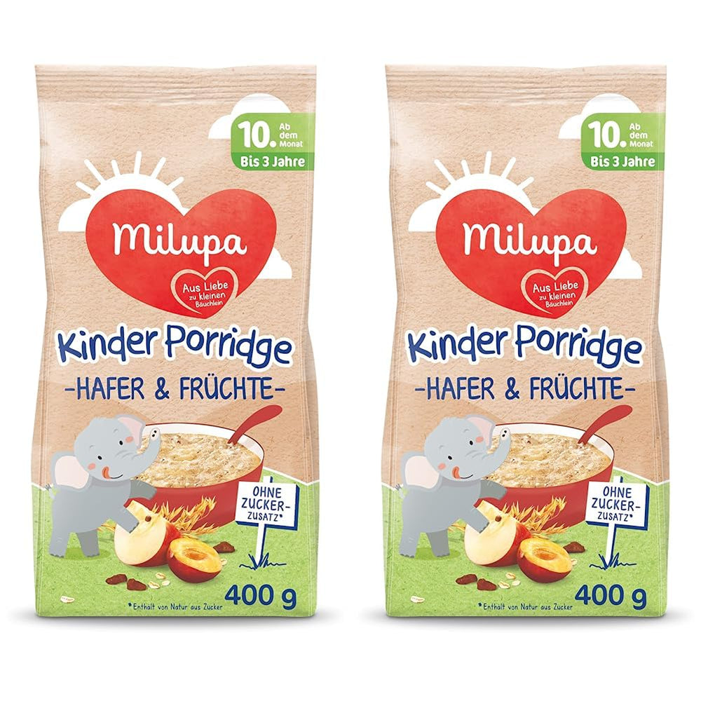 Milupa Baby Porridge - Porridge di avena e frutta da 10 mesi a 3 anni Alimenti per bambini 1 x 400 g (confezione da 2)