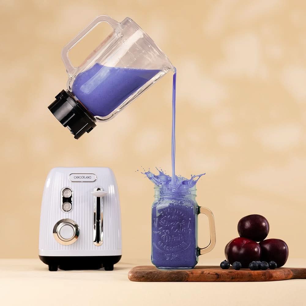 Cecotec Standmixer Retro Power Black Titanium Retroblue, 1200 W Maximale Leistung, 1,5 L Glasbehälter, Einstellbare Geschwindigkeit, 4 Klingen Mit Schwarzem Titanbeschichtung, 100% Kupfermotor. Bucatarie Naty Shop