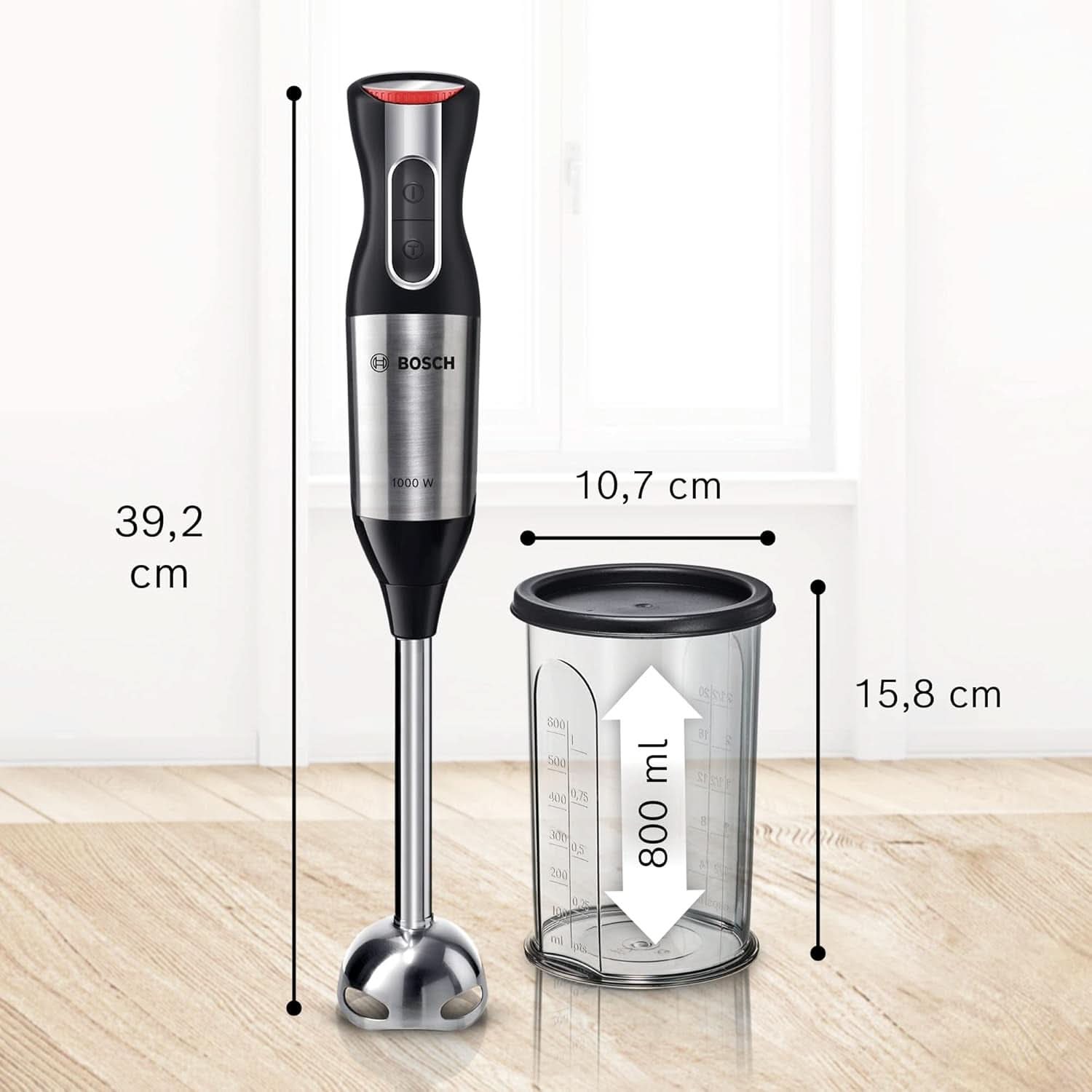Bosch Ergomixx Style Stabmixer MS6CM61V2, Vakuum-Funktion, Vakuum-Pumpe, Vakuum-Beutel, 4-Klingen-Messer, 12 Stufen, Turbo-Funktion, 1000 W, Nero/Antracite Mamma e bambino Naty Shop