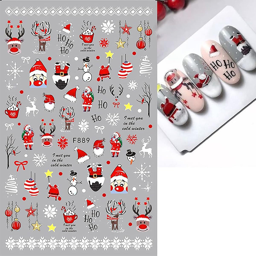 JMEOWIO Nagelsticker Weihnachten 10 Blatt Nail Art Sticker Selbstklebend Nagelaufkleber Schneeflocke Winter Urlaub Süß Dekoration Nageldesign Zubehör
