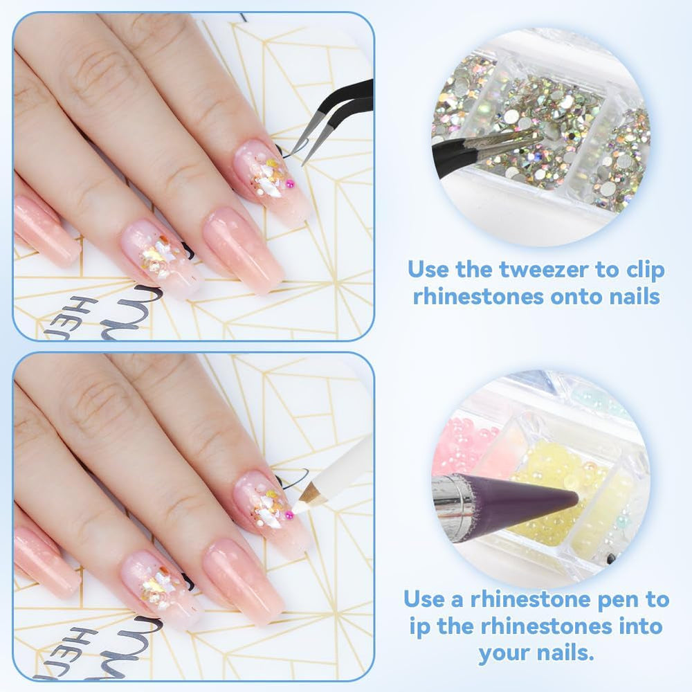 Harz Strasssteine 4200Pcs Strass Kristalle 1Mm-5Mm Gemischte Kinder Bastelsachen Kit Mit Strass Mit Picking Pinzette Und Stift Für DIY Nägel Kleidung Kunsthandwerk Gemischt Becher Party (A)