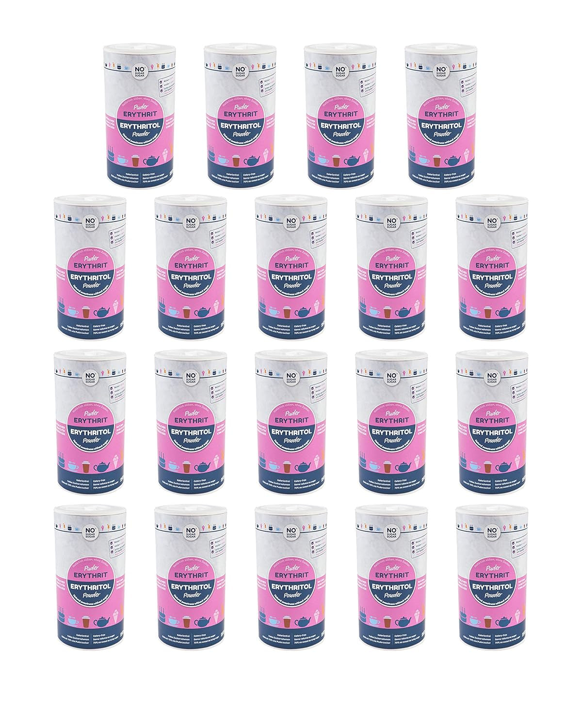 Nosugarsugar Erythrit Puder Streudose - Puderzuckerersatz Kalorienfrei, 19Er Pack (19 X 250 G) Dolcificanti Naty Shop