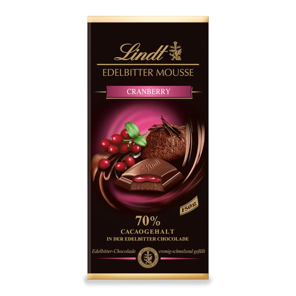 Mousse al cioccolato fondente Lindt con peperoncino e ciliegie | Barretta 150g | Con il 70% di cacao e ripieno di mousse al cioccolato fondente e ciliegia e peperoncino | Tavoletta di cioccolato | Cioccolato fondente