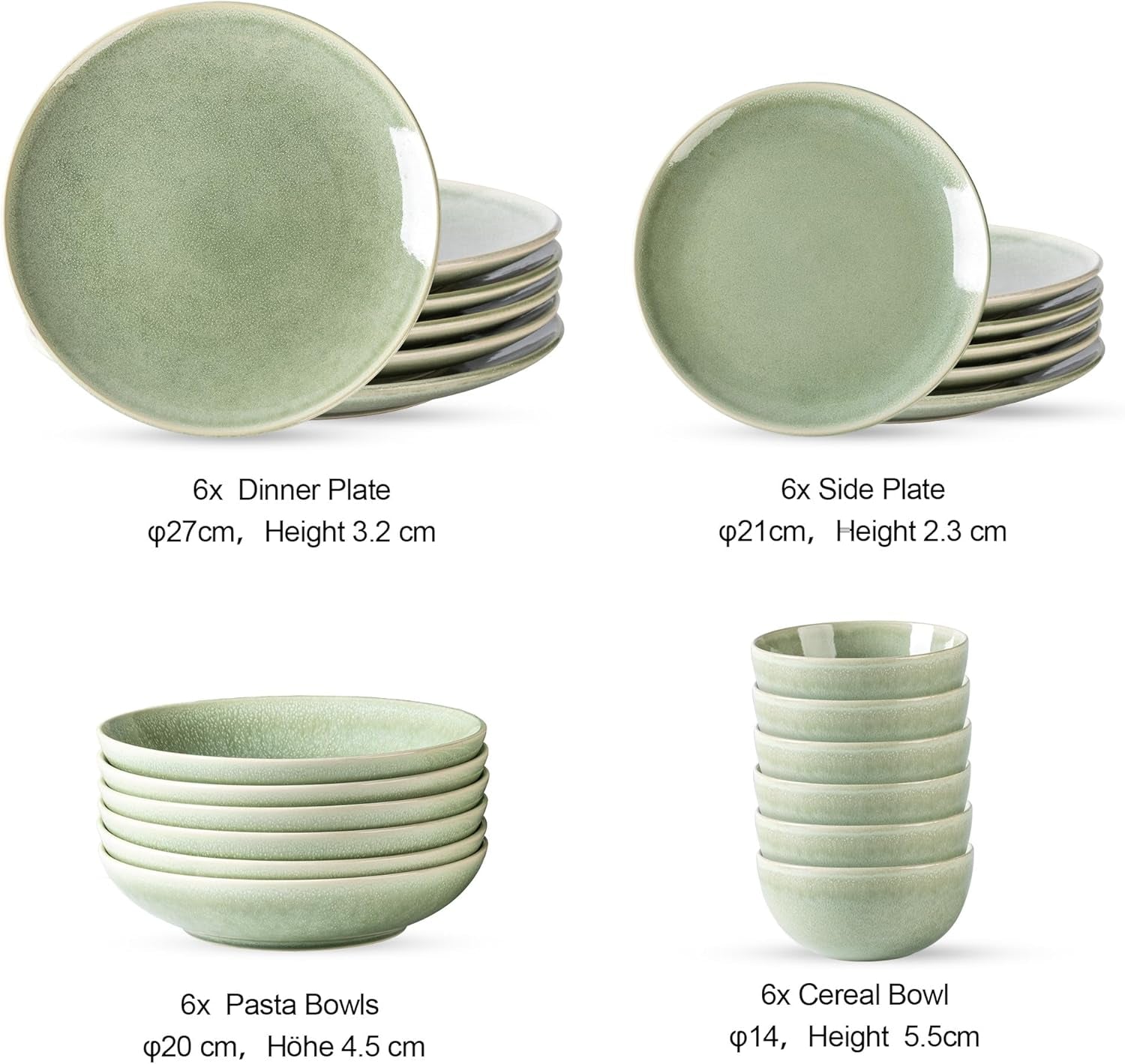 GBHOME Set de veselă ceramică pentru 6 persoane, set de 24 de piese farfurii și boluri pictate manual, vase din gresie rezistente la zgârieturi, potrivit pentru mașina de spălat vase și cuptorul cu microunde