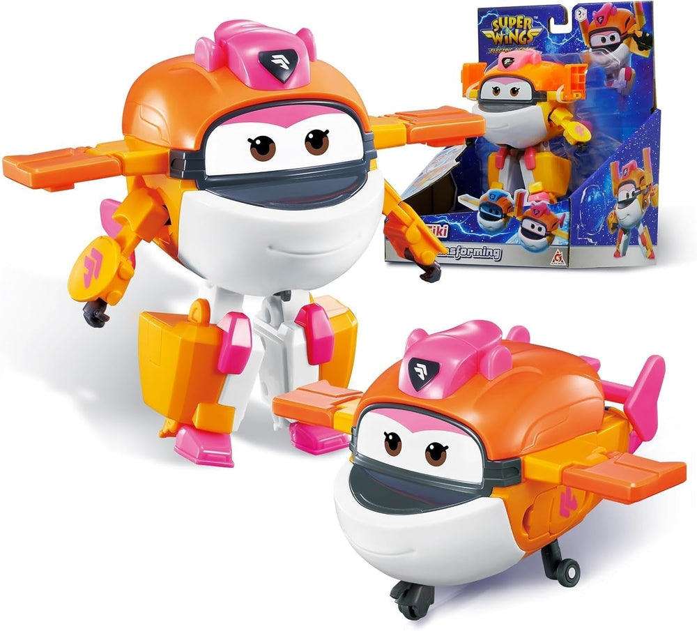Aereo di trasformazione Super Wings Traver sovralimentato, ca. Figura da gioco per bambini grandi da 12,7 cm Figura di aeroplano e robot giocattolo per ragazzi e ragazze 3+ Action Figure in argento Naty Shop Tiki