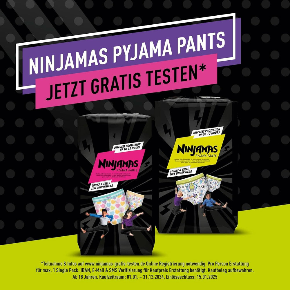 Pantaloni pigiama Ninjamas Hearts, 60 pantaloni da notte assorbenti, 7 anni, 17Kg-30Kg Mamma e bambino Naty Shop