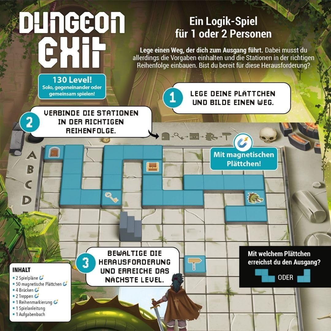 Evasione dei dungeon con piastrelle magnetiche, avvincente avventura nei dungeon, gioco di posizionamento delle tessere con sfide crescenti, per 1-2 giocatori, dai 6 anni in su