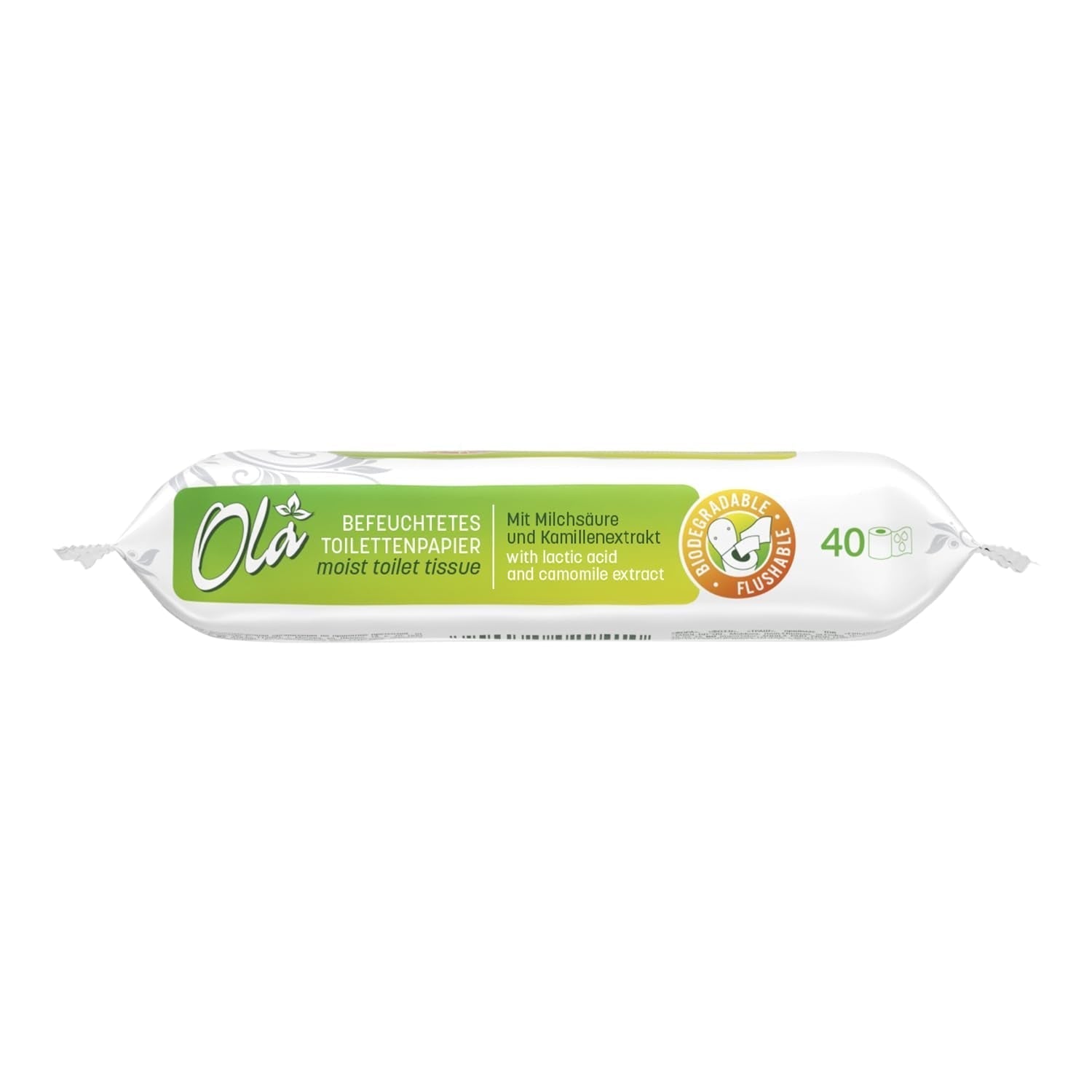 OLA hârtie igienică umedă - (1X40 bucăți) Șervețele umede - extract de mușețel și acid lactic, spălabile, piele sensibilă - 40 bucăți