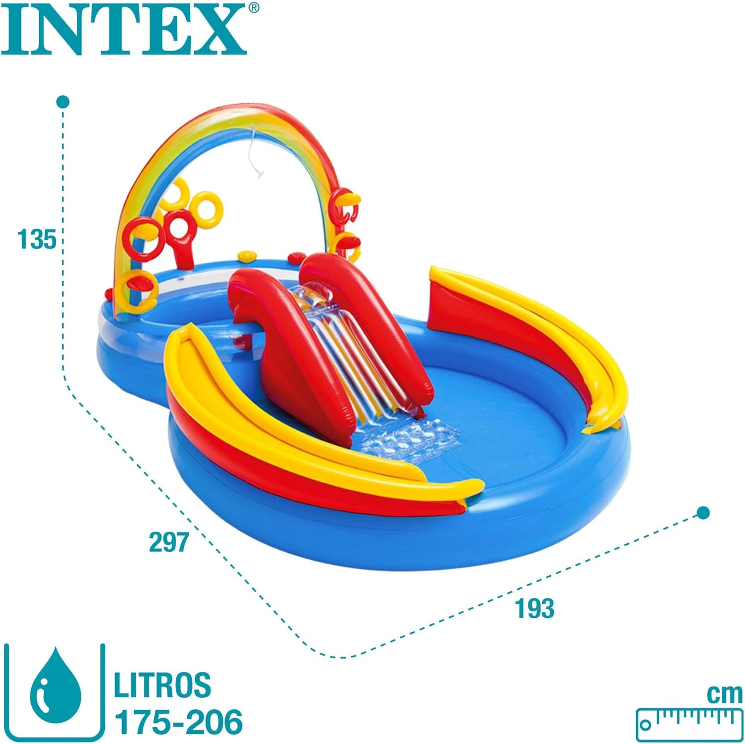 Intex Rainbow Ring Play Center - Piscina fuori terra per bambini - Piscina per bambini - 297 x 193 x 135 cm - Da 3+ anni 57453NP Multicolor 297x193x135 cm