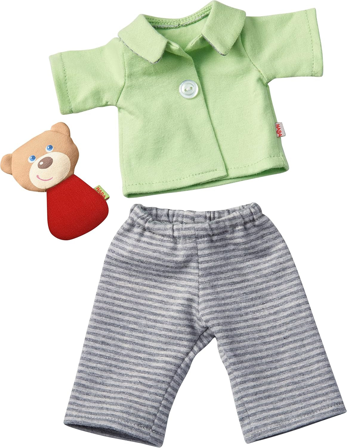 HABA Kleiderset Gute Nacht – Shirt und Hose für 30 cm Puppen – Pflegeleicht und waschbar bei 30°C – Ab 18 Monaten – 1305980001