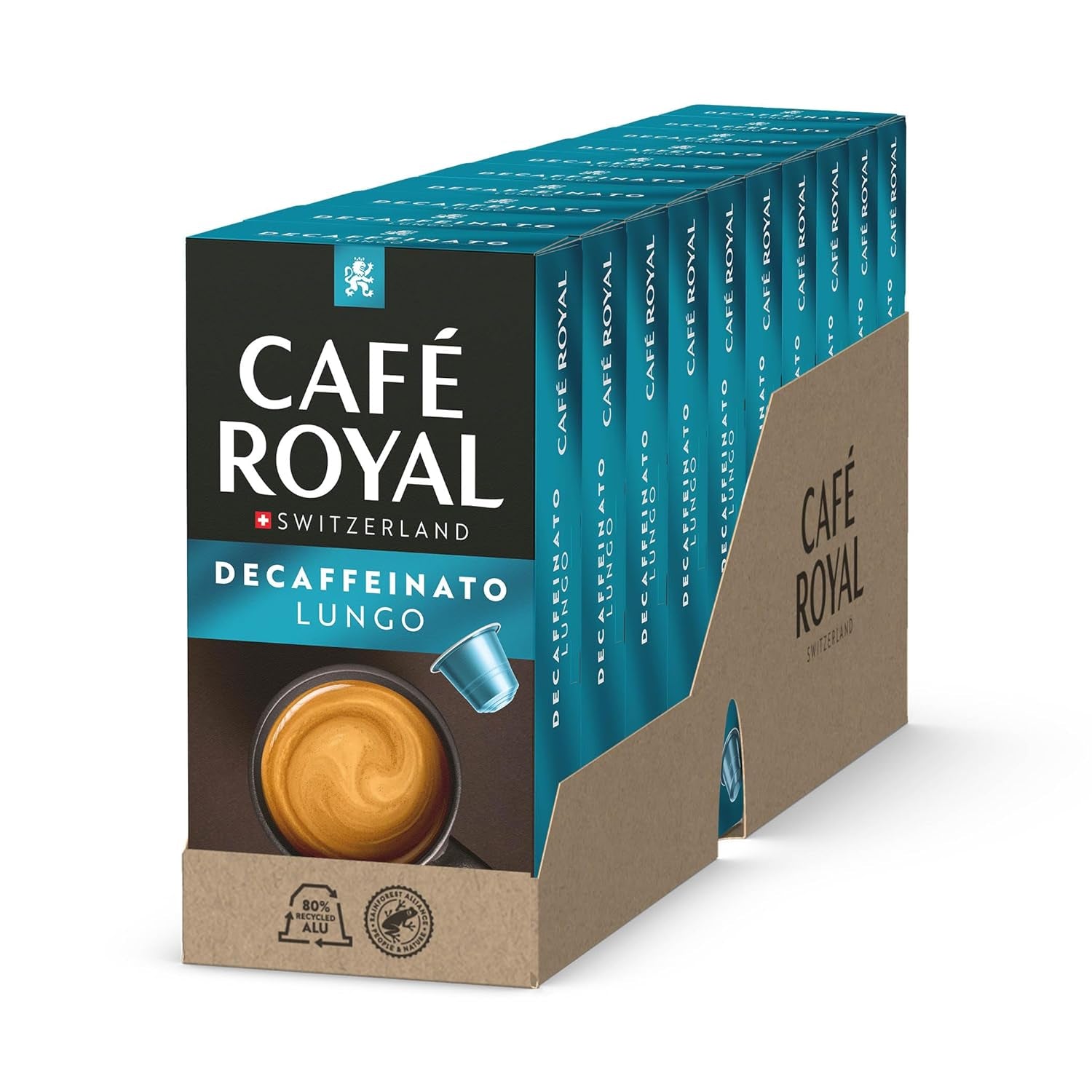Café Royal Lungo Decaffeinato – Nespresso®-kompatible Kaffeekapseln, 100 % Arabica, Intensität 5/12, Rainforest Alliance, entkoffeiniert, 100 Kapseln