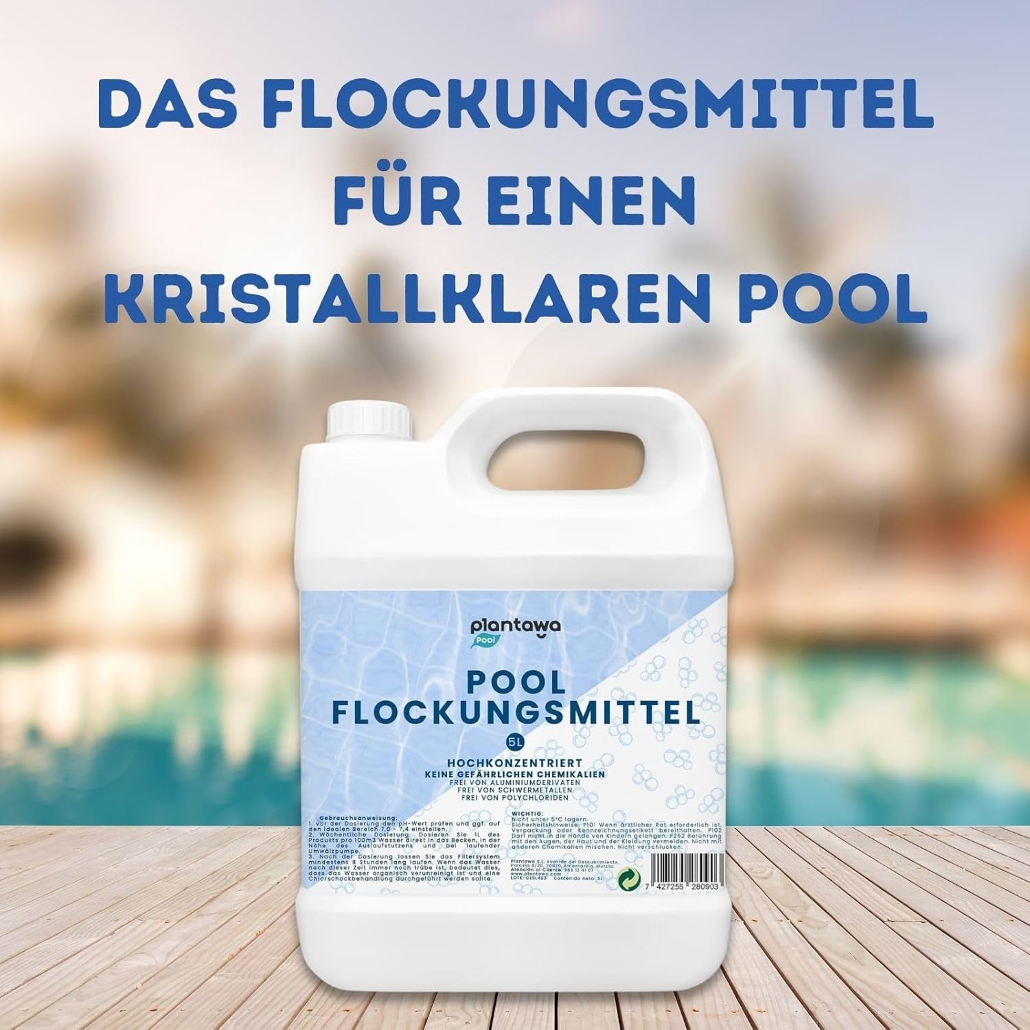 Flocculante per piscina 5L | Flocculante per piscina per acqua cristallina | Molto concentrato ed economico | Adatto a tutti i sistemi di filtrazione | Nessun additivo nocivo