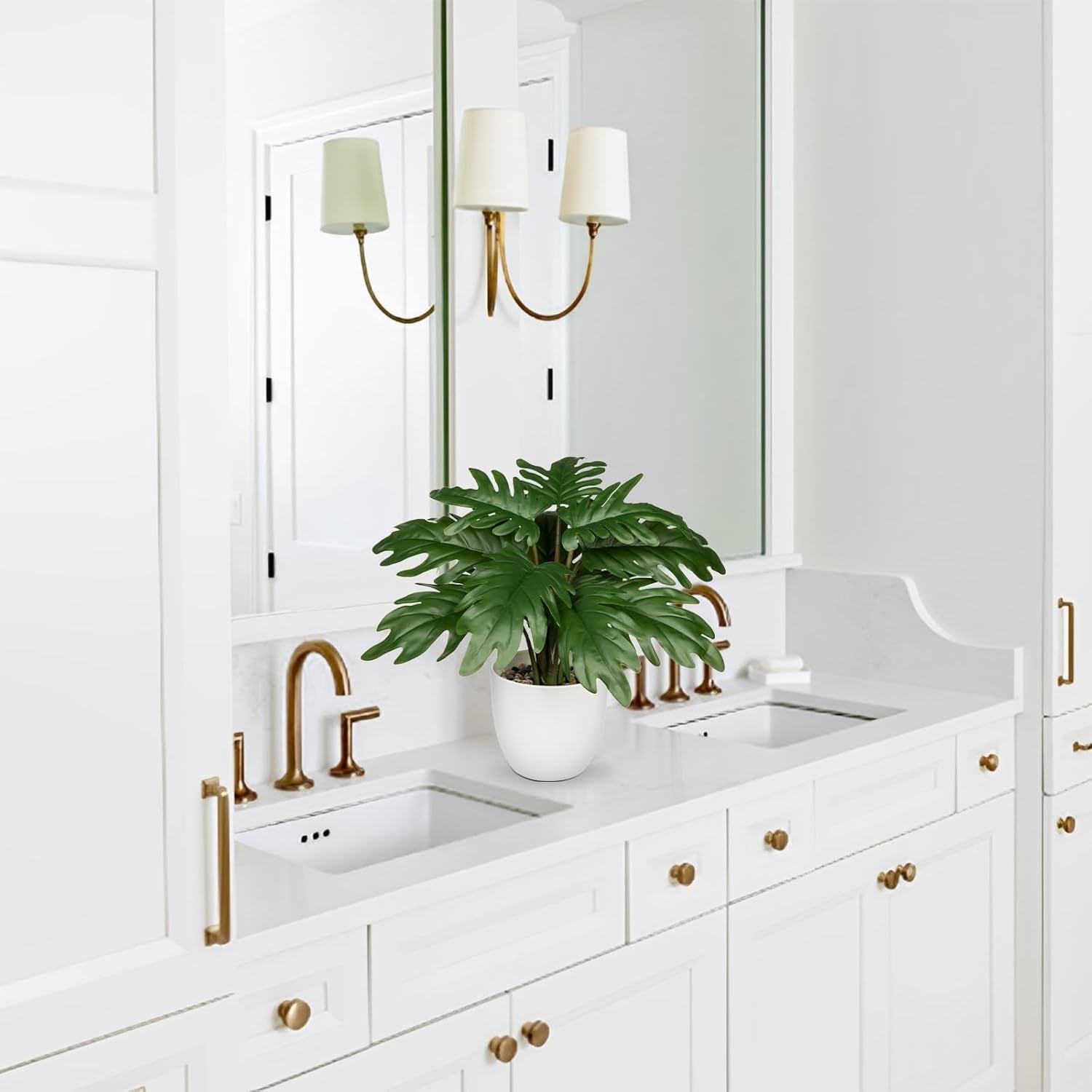 Hollyone Kunstpflanze Klein, 28 Cm Philodendron Pflanze Künstlich Mit Topf, Kunstpflanzen Wie Echt, Gefälschte Pflanze Für Badezimmer Deko Wohnzimmer Schlafzimmer Tischdeko
