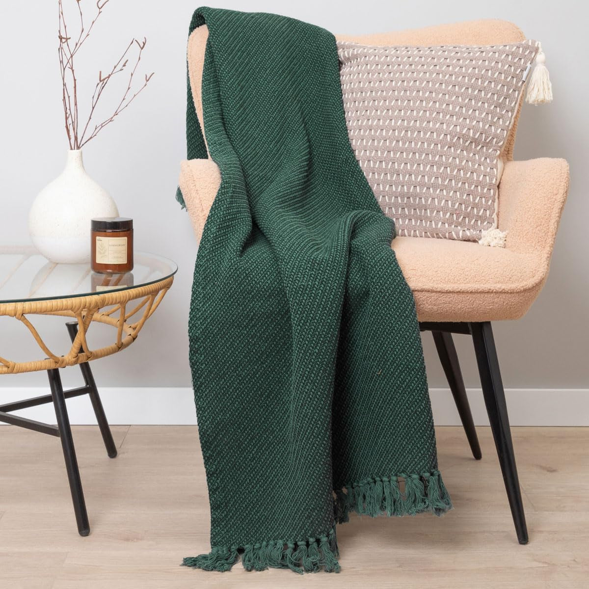 HOMLA Coperta con frange in cotone scozzese Morris - Coperta morbida e confortevole Coperta in cotone - Tessuto pregiato 130 x 170 cm Letti e coperte color écru Besuche den HOMLA-Store Greetings