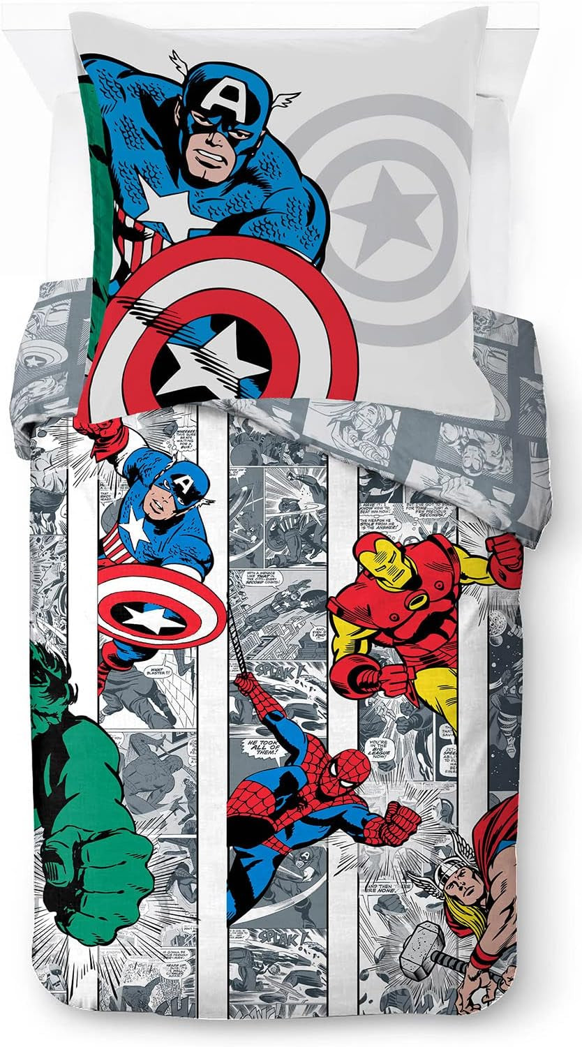 Biancheria letto per bambini, unisex, principesse e supereroi, 100% cotone Biancheria letto - bambini Naty Shop Multicolor - Avengers 135X200/80X80 (2 Pezzi)