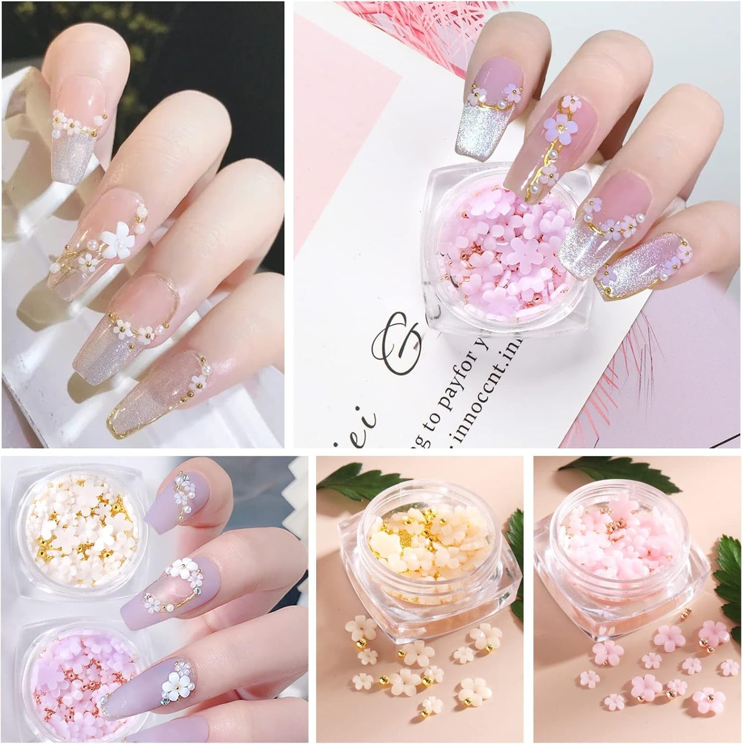 6 Box 3D Blumen Nagelkunst Charms, Acryl Blumen Nagel Strass Mit Gold Und Silberperlen Ornamenten, Nagel Edelsteine, Nagel Zubehör Für Mädchen, Frauen, DIY Nageldesign, Basteldekoration…
