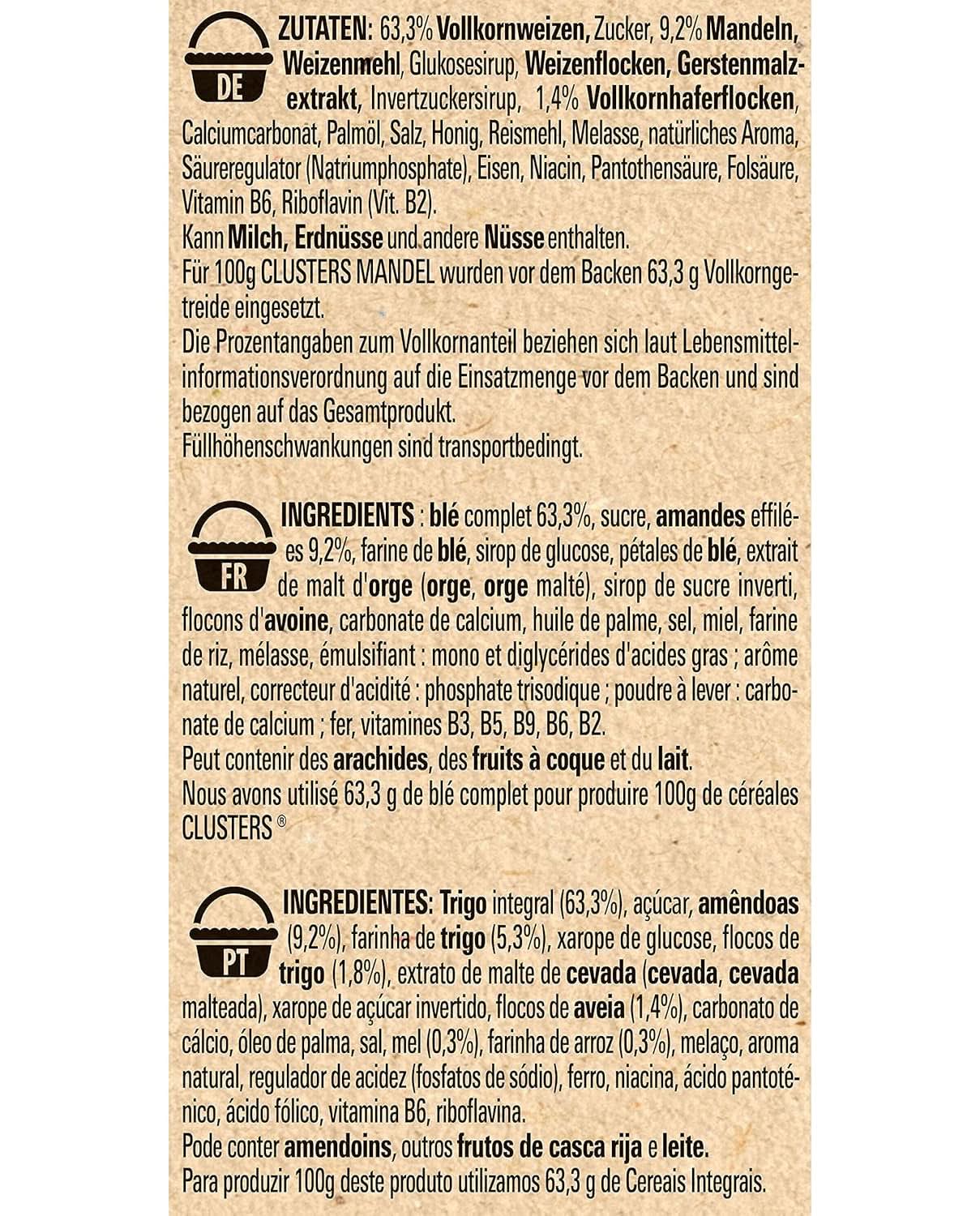 Grappoli Mandorla, Cereali per una colazione golosa con croccanti scaglie di mandorle, Set 8 x 325 grammi Naty Shop