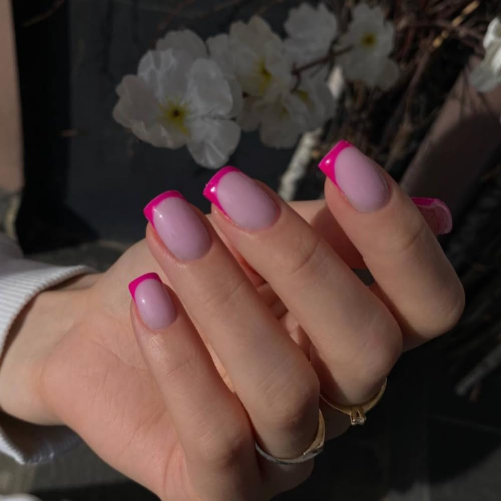 Unghii lungi cu vârf franțuzesc, aurii, cu sclipici, de lipit pe unghii lungi și pătrate, set unghii false cu vârf franțuzesc strălucitor, unghii artificiale pătrate pentru femei, 24 de bucăți