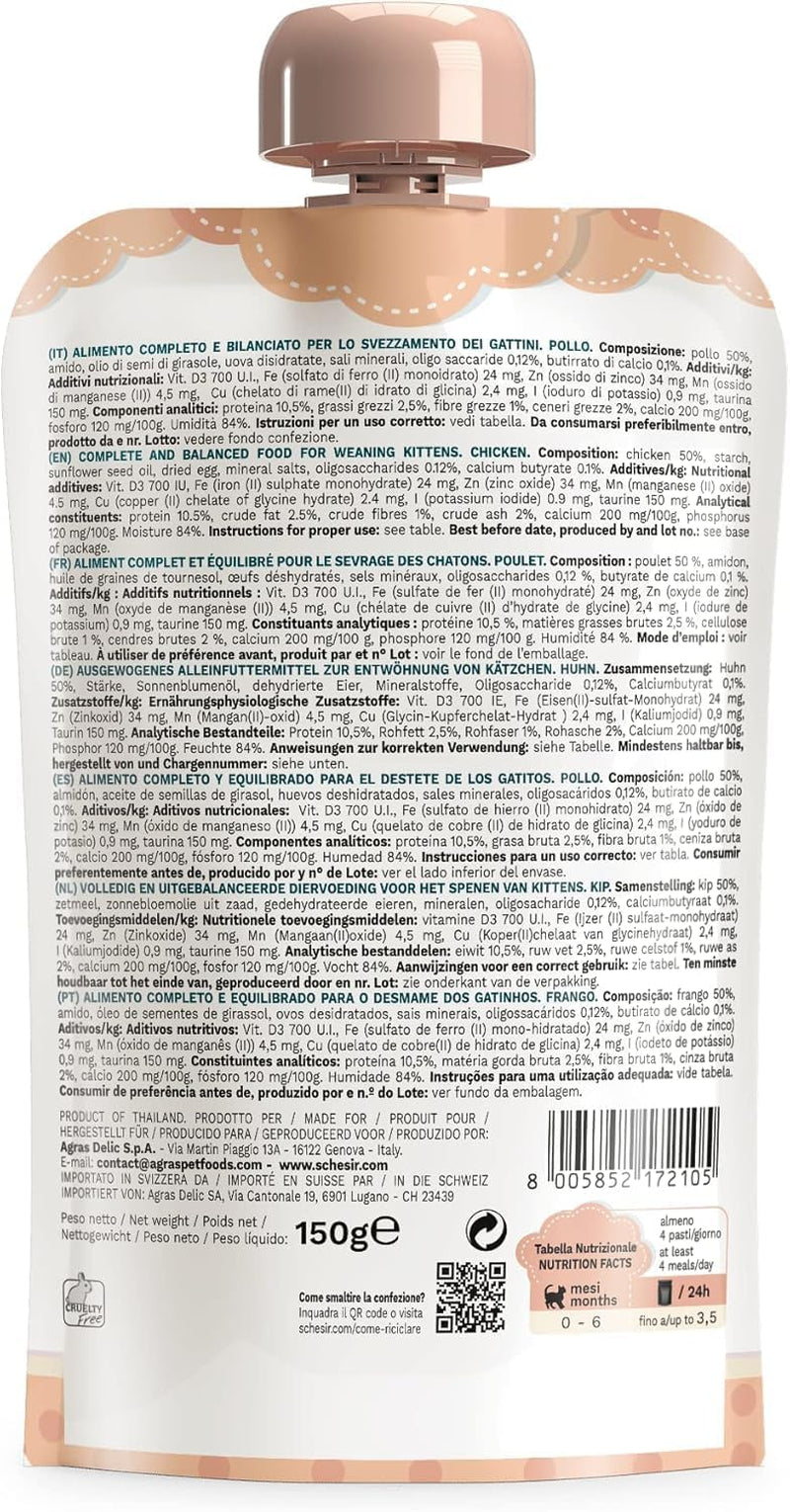 Hrană umedă pentru pisici mici cu cremă de pui și pui - Hrană umedă pentru pisici mici - Hrană umedă pentru pisici cu cremă de pui, fără cereale, cu conținut ridicat de proteine, vitamine și minerale (20 pliculețe x 150 g)