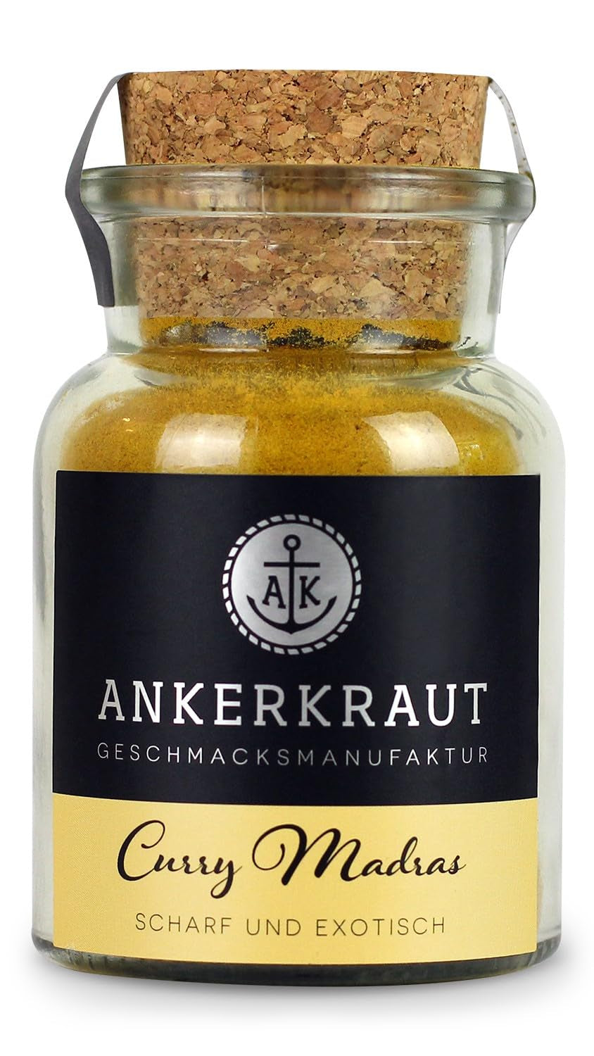 Ankerkraut Curry Madras, polvere di curry fresca e fruttuosa passata con carne, pesce e gemme, con peperoncino, leggera farina, 130g in bevanda aromatizzata
