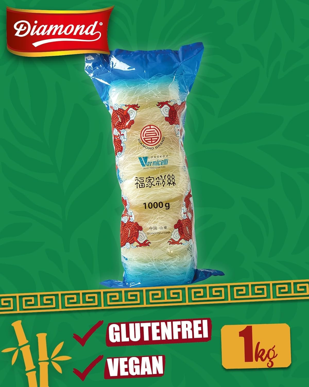 Tagliatelle di vetro DIAMOND, tagliatelle di vetro lunghe, naturalmente vegane e senza glutine - 1 x 1 kg