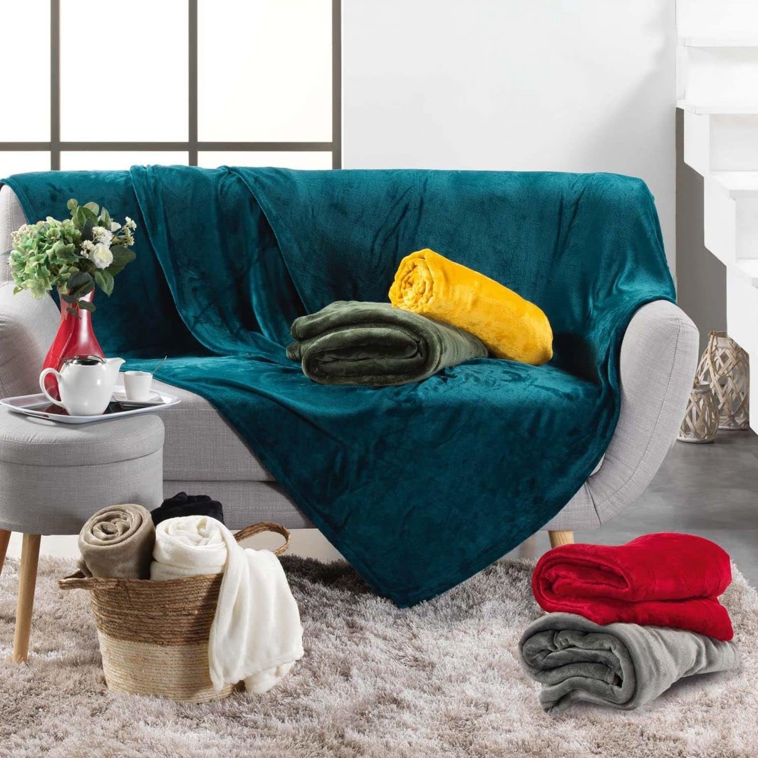 Douceur D'Intérieur, coperta in flanella, 125 X 150 Cm, salvia, flanella Piumini e trapunte Naty Shop