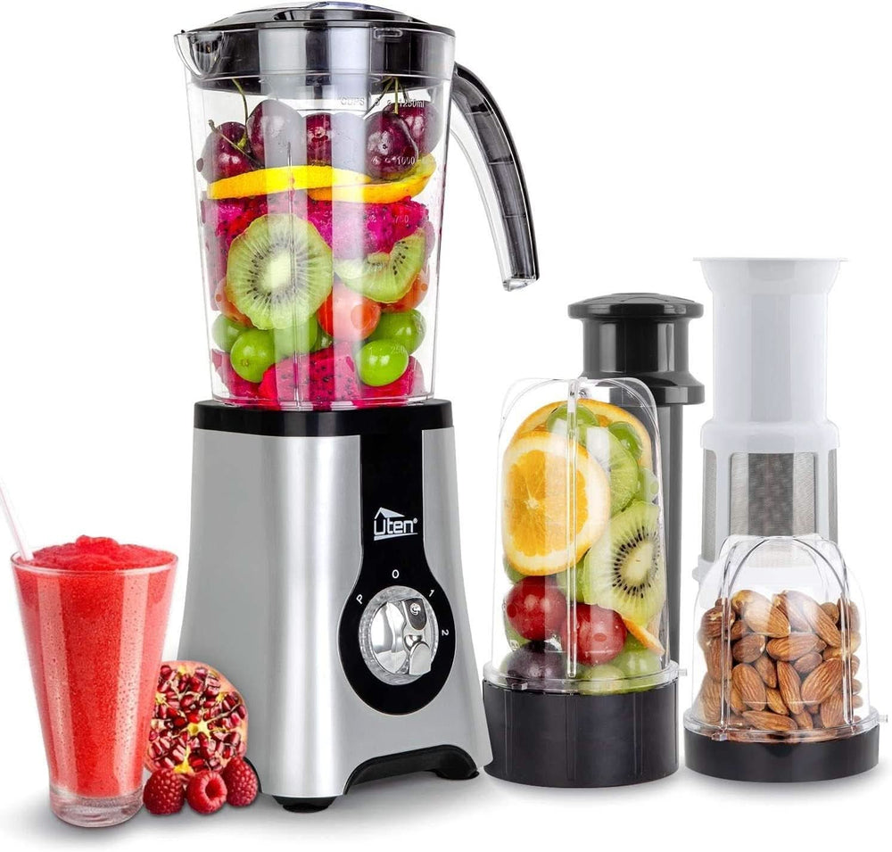 Uten Standmixer 2L, 1800 W Mixer Hochleistungsmixer, Pulse und 5 Geschwindigkeiten, Edelstahlgehäuse, 6 Klingen, Macht Milchshake-Smoothies, Mahlbare Kaffeebohnen Mother and Child Naty Shop 1.25L (5 in 1)+380W+ 3 Gang