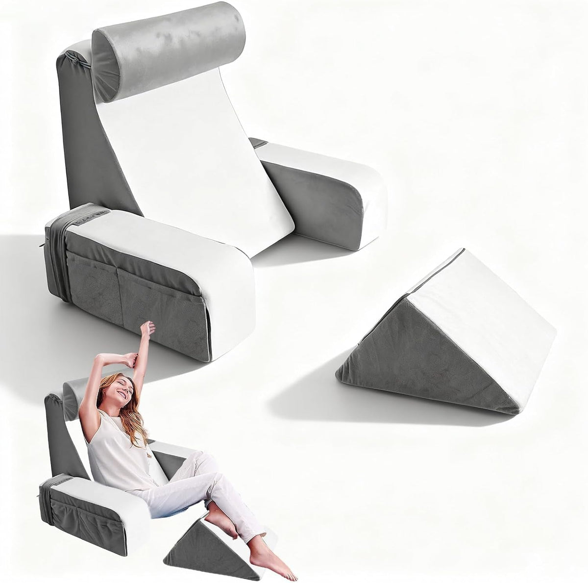 Pernă de citit cu suport pentru gât și cotieră detașabile, pernă de spate confortabilă și ușoară pentru pat și canapea, pernă de spate pentru adulți, spătar din spumă cu memorie pentru citit, vizionat la televizor și jocuri video