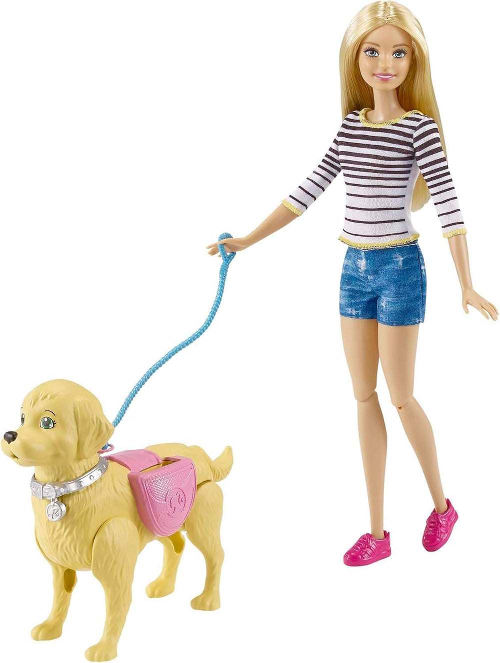 Păpușă Barbie Walk and Potty, păpușă blondă cu câine plimbăreț, lingură pentru caca, accesorii, inclusiv câine păpușă, cadou pentru copii, jucărie pentru copii cu vârsta de 3 ani și peste, DWJ68