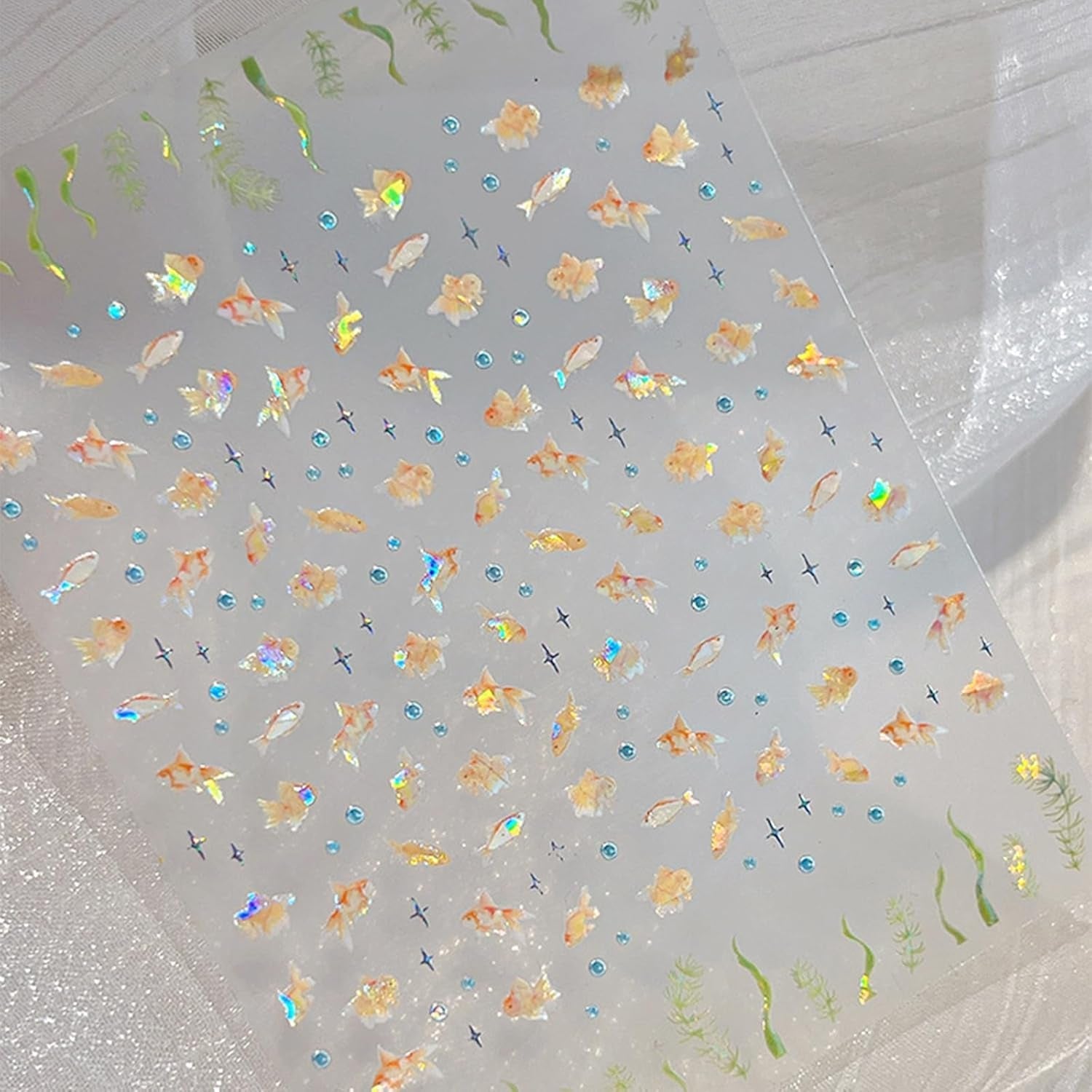 2 Stück Selbstklebende Nagelsticker Mit Muscheleffekt, Vierstrahlstern Und Goldfisch Design, Nagelaufkleber Für Fingernägel, Nail Art Zubehör Für Gelnägel