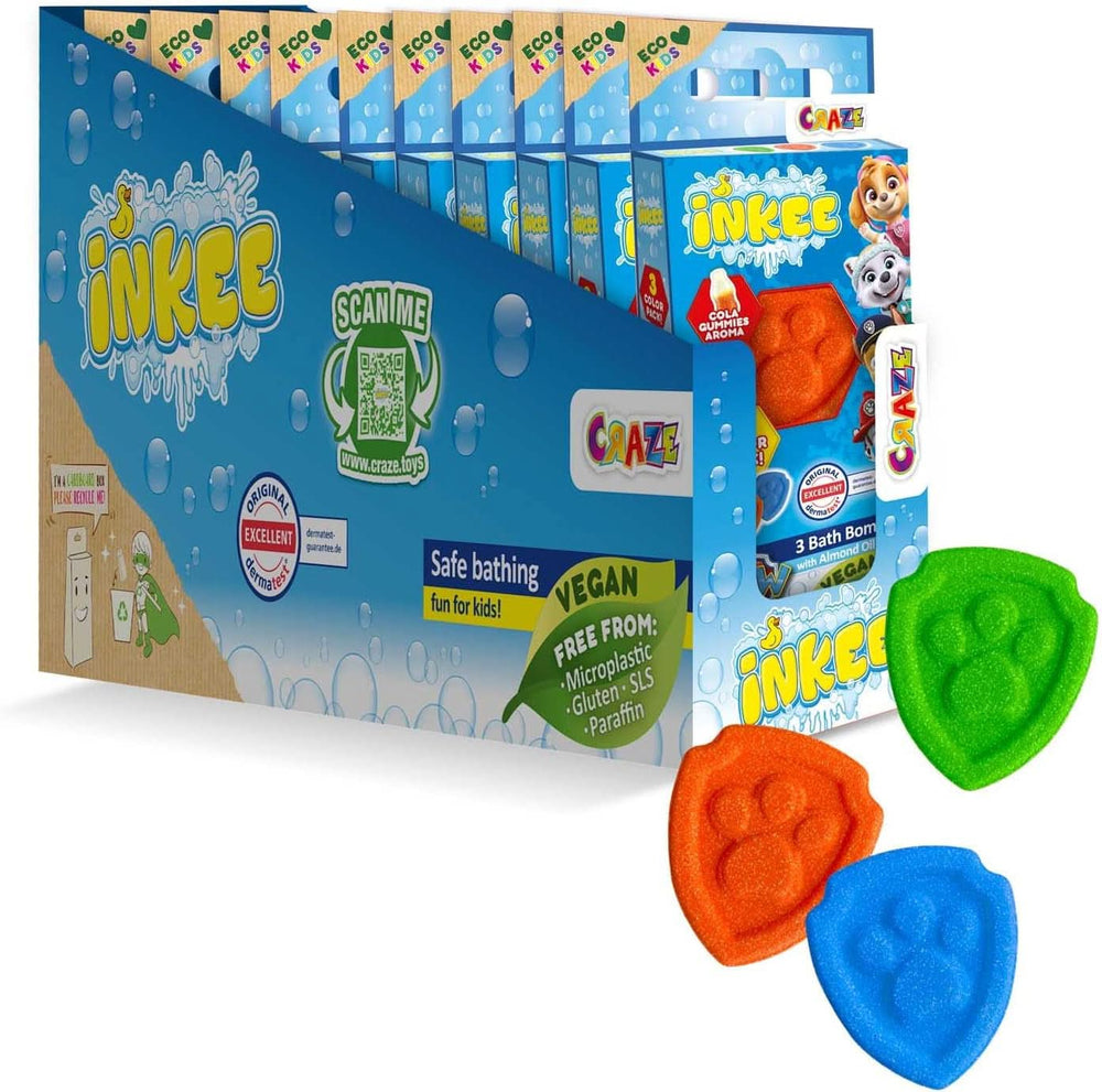 INKEE SURPRISE PAW PATROL, Bomba da bagno per bambini con sorpresa, gusto cola, effetto schiuma, 80 grammi Doccia e bagno Naty Shop Set 8 palline da bagno Paw Patrol senza sorprese