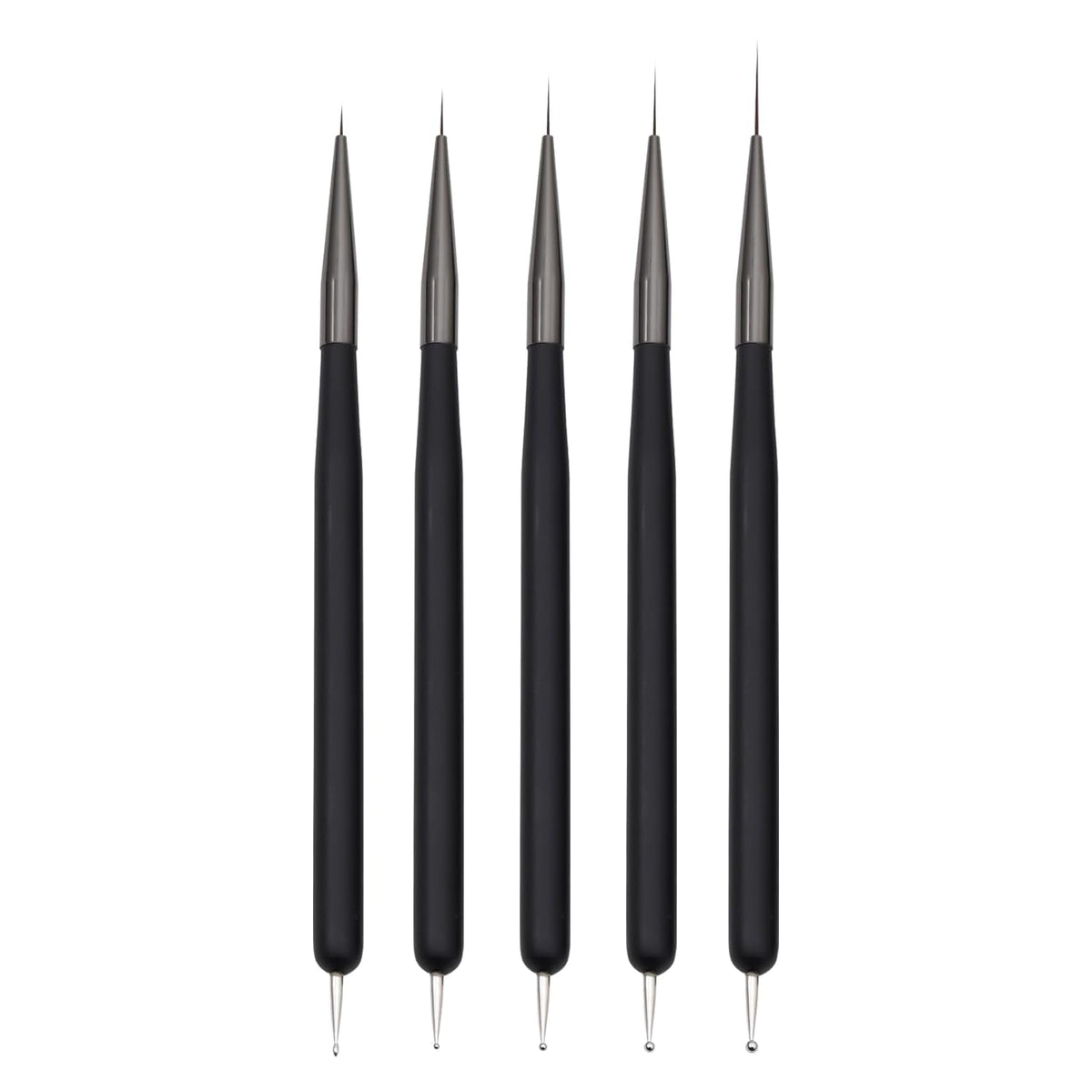 Nagelkunst-Pinsel, 5 Stück, Nailart-Pinsel, Punktierstift-Werkzeuge, Malkunst-Design-Pinsel-Set Für Lange Linien, Dünne Details, Feine Zeichnungsgrößen 7/9/11/15/22 Mm, Schwarz