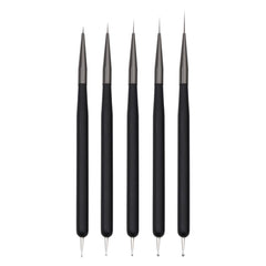 Nagelkunst-Pinsel, 5 Stück, Nailart-Pinsel, Punktierstift-Werkzeuge, Malkunst-Design-Pinsel-Set Für Lange Linien, Dünne Details, Feine Zeichnungsgrößen 7/9/11/15/22 Mm, Schwarz