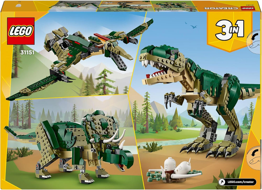 LEGO Creator T.Rex, Dino triceratopo o pterodattilo trasformabile 3-in-1, modello di dinosauro mobile per bambini, regalo per ragazzi e ragazze 31151 Set di costruzione Besuche den LEGO-Store