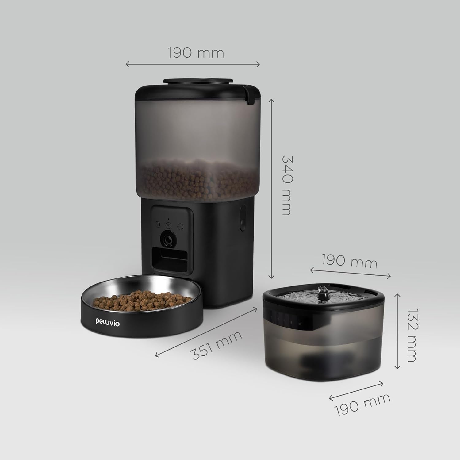 Feast Automatische Futterautomat Katze mit App und Kamera, Live-Video mit Nachtsicht und Zwei-Wege-Audio, Portionskontrolle, Edelstahl-Napf, Katzen Trinkbrunnen mit Filter, 4.5 l und 2.5 l