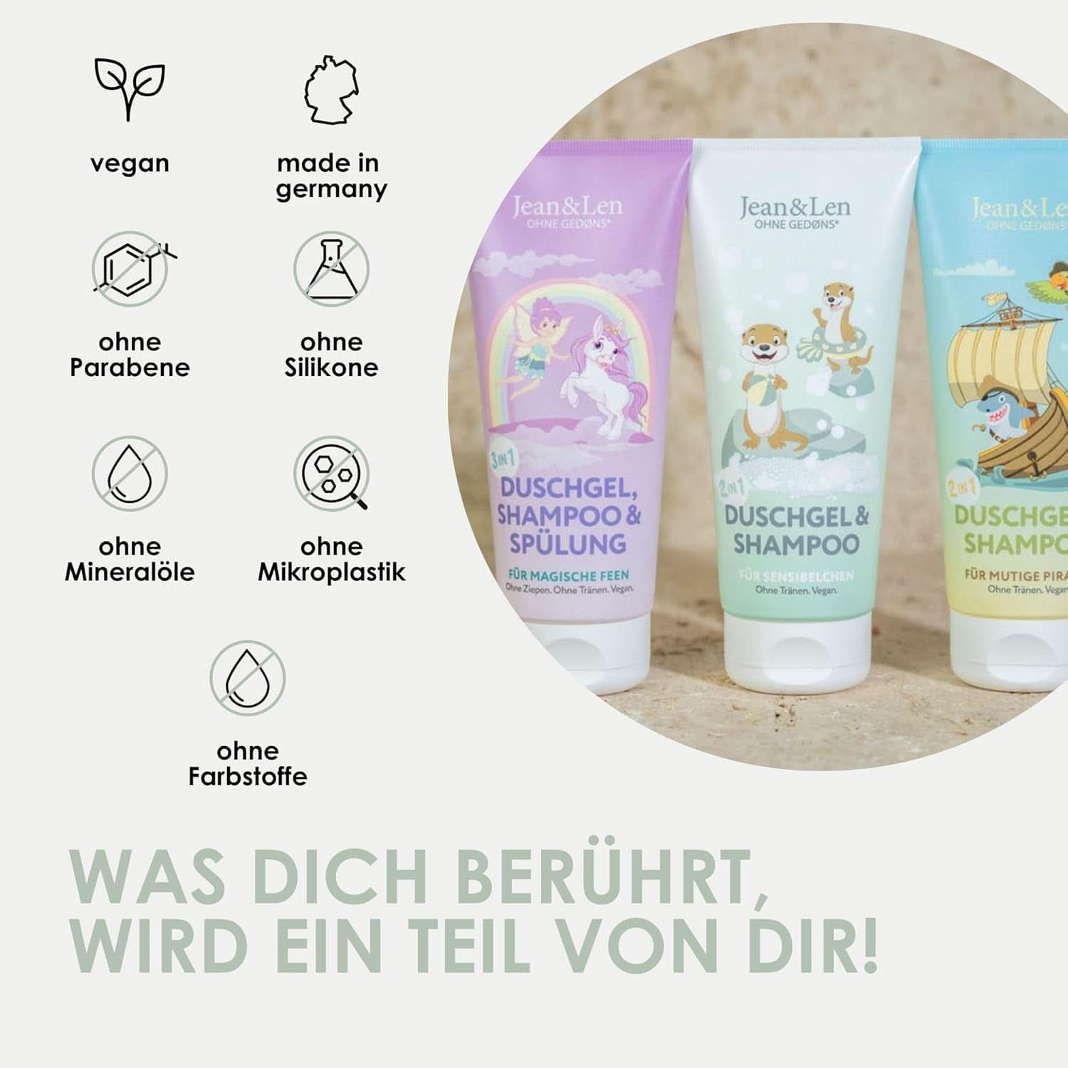 Jean & Len 2 in1, Gel doccia e shampoo per bambini sensibili, 200 ml Doccia e bagno Naty Shop