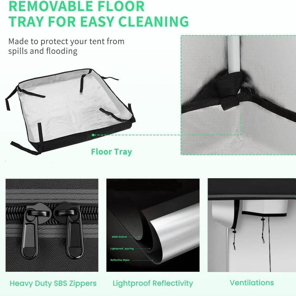 Tenda da coltivazione 80x80x180 cm Tenda da coltivazione con vassoio base impermeabile rimovibile, dimensione ideale per la coltura idroponica