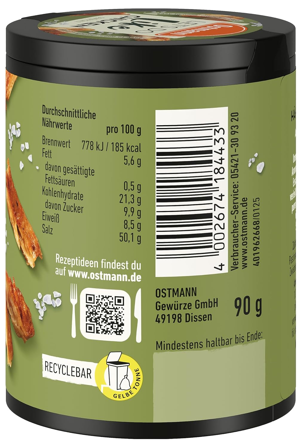 Ostmann Gewürze - Facciamo come il pollo | Hähnchen-Geschmack für ungewürzte Fleischersatzprodukte | Gewürzsalz für Tofu und Sojachunks | 90 g in barra riciclabile Metalldose