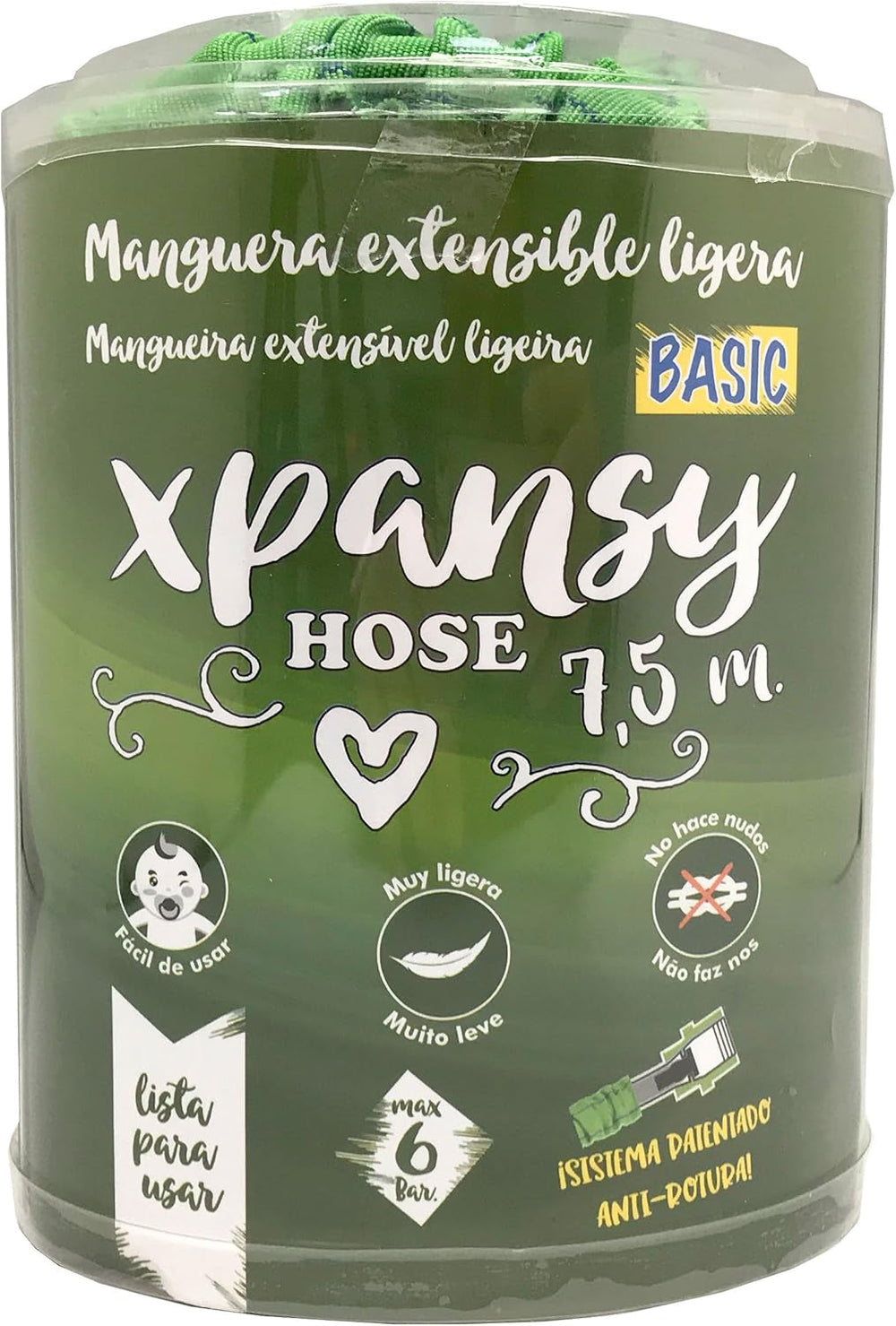 C2607A Hose Basic – Furtun extensibil cu presiune a apei, verde, 7,5 metri