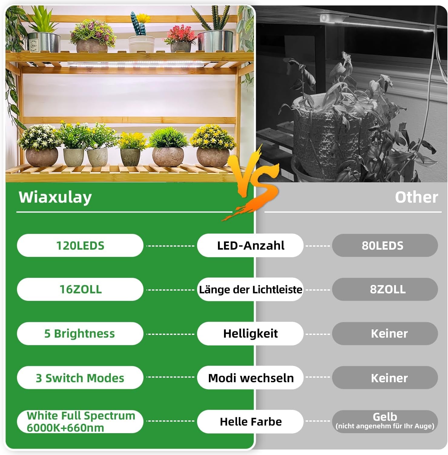 Wiaxulay Lampada per Piante LED a Spettro Completo 6000K Luci per Piante da Interno a Spettro Completo con Timer 6/12/16 Ore 5 Livelli Regolabili per Scaffale per Piante Grasse Idroponiche 2 Pezzi