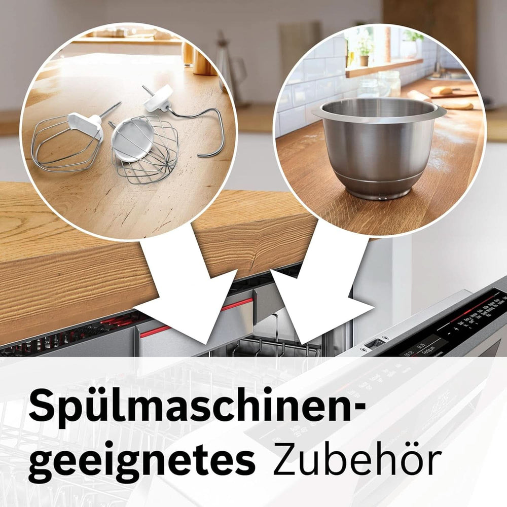 Bosch Küchenmaschine Serie 4 MUM56340, Schüssel 3,9 L, Mixer 1,25 L, Fleischwolf, Zitruspresse, Planetenrührwerk, Knethaken, Schlag-, Rührbesen, Durchlaufschnitzler, 3 Scheiben, 900 W, Argento/Grau Madre e bambino Naty Shop
