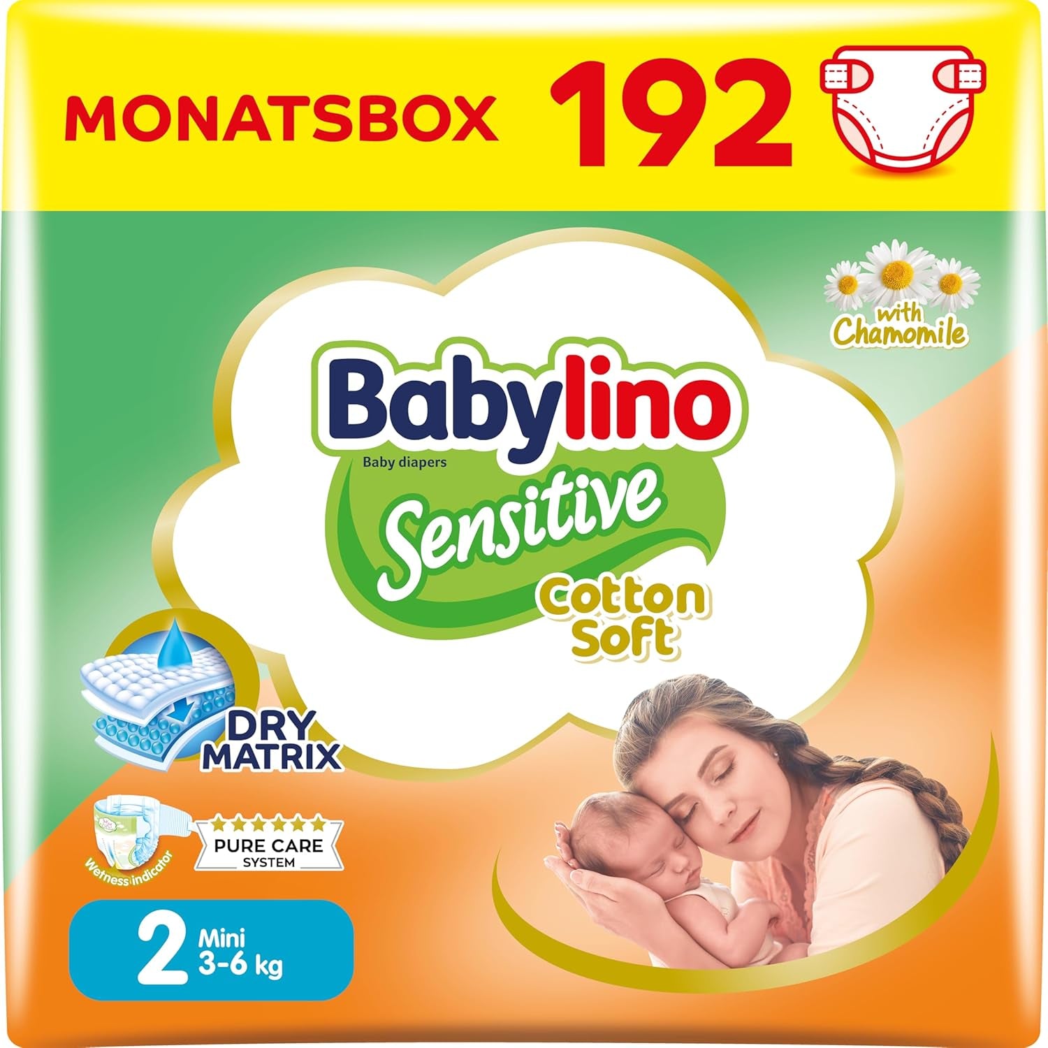 Pannolini per bambini sensibili, taglia 2, mini (3-6 kg), 192 pannolini