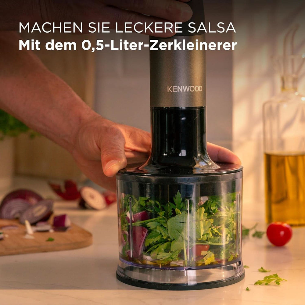 Kenwood Triblade XL Pro Stabmixer HBM80.322BK, 1200W, velocità variabile, Edelstahl(Pürierfuß), Schneebesen, Emulgieraufsatz, 500Ml Zerkleiner, 700 & 250Ml Becher, Spülmaschinenfeste Teile Bucatarie Naty Shop