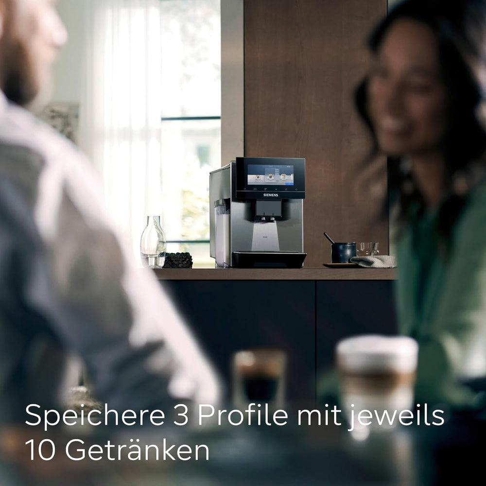Espressor automat Siemens EQ900 TQ903D03, control prin aplicație, afișaj tactil intuitiv, mod barista, AromaBoost, reducere a zgomotului, râșniță premium, curățare automată cu abur, 1500 W, oțel inoxidabil