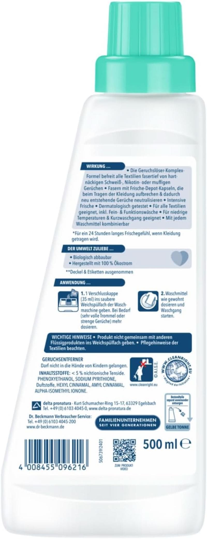 Dr Beckmann Odour Remover, Îndepărtează mirosurile încăpățânate din covoare cu fibre adânci, 500 ml Naty Shop