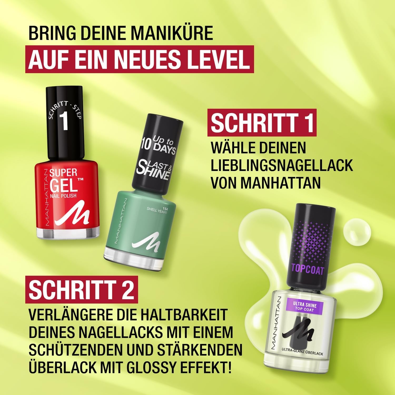 Manhattan Nail Top Coat Ultra Shine, top coat trasparente dal finish lucido per una manicure a lunga tenuta, 12 ml