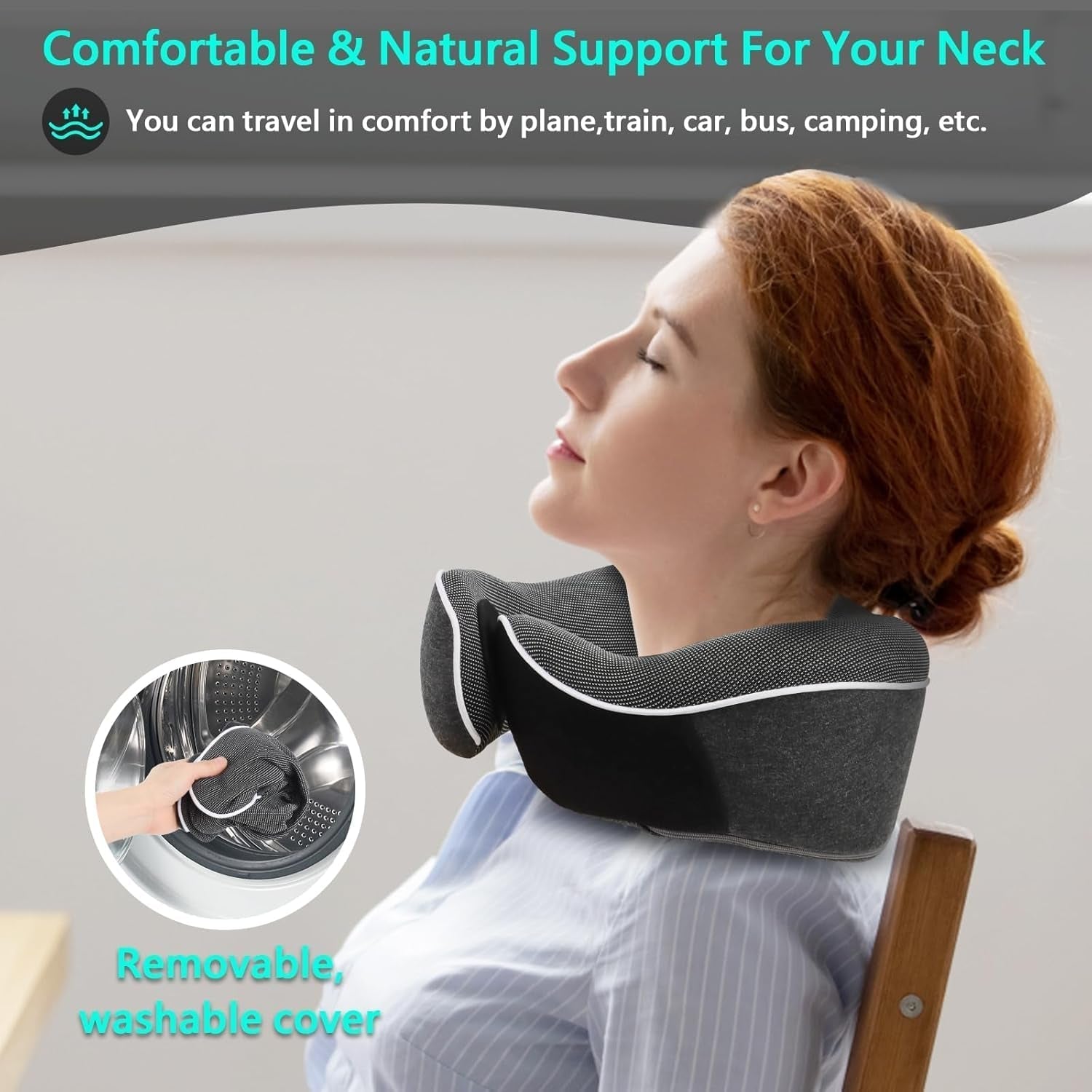 KILDOWS Pernă de gât pentru avion, pernă de călătorie din spumă cu memorie, pernă de călătorie pentru avion cu mască pentru ochi și dopuri pentru urechi, pernă ortopedică pentru gât, ideală pentru călătorii cu avionul, mașina, trenul Perne ortopedice cervicale Naty Shop