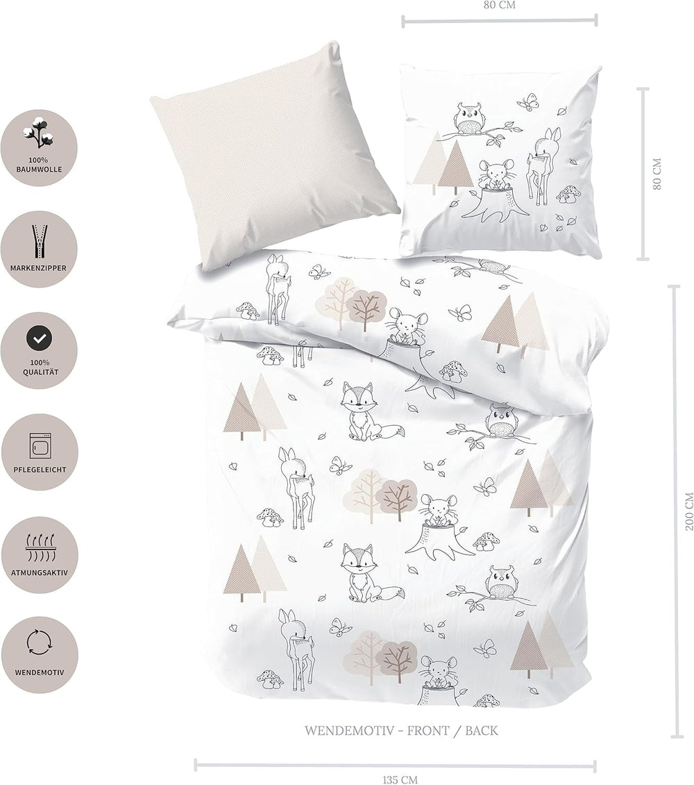 Biancheria da letto per bambini, volpe, gufo e animali del bosco, 100% cotone Biancheria da letto - bambini Naty Shop